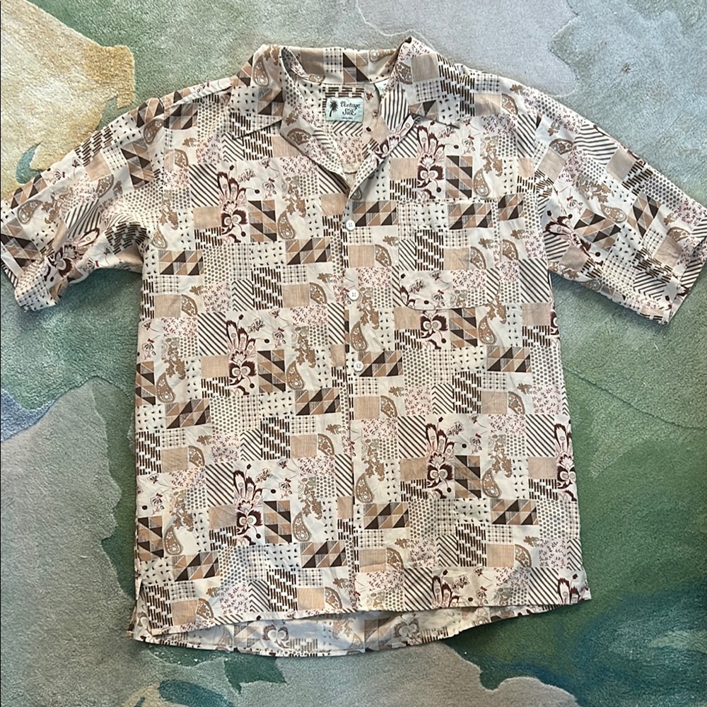 100% Silk Men's Tan Pattern Shirt